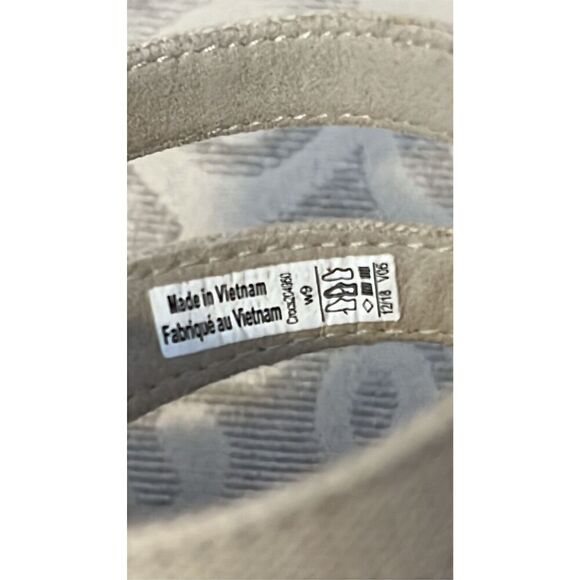 Crocs Women’s 9 Leigh II Cross Ankle Strap Wedge Sandals Beige Canvas 204950 NEW - Picture 10 of 11